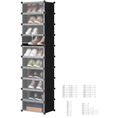 WOLTU 10-laags schoenenrekken, modulaire 10-kubus schoenen Opbergplanken Unit-organizer met deuren, kunststof, zwart WOLTU 10-laags schoenenrekken, modulaire 10-kubus schoenen Opbergplanken Unit-organizer met deuren, kunststof, zwart
