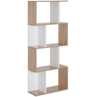 HOMCOM Boekenkast met 4 niveaus, S-vorm, 60 x 24 x 148 cm, naturel en wit Opbergkast met planken, opbergrek voor woonkamer, slaapkamer, kantoor HOMCOM Boekenkast met 4 niveaus, S-vorm, 60 x 24 x 148 cm, naturel en wit Opbergkast met planken, opbergrek voor woonkamer, slaapkamer, kantoor