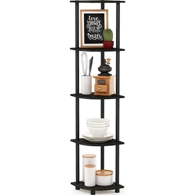 Furinno Hoekplank met 5 niveaus, multifunctioneel rek, composiethout, PVC-buizen, espresso/zwart, 29,46 x 29,46 x 146,56 cm Furinno Hoekplank met 5 niveaus, multifunctioneel rek, composiethout, PVC-buizen, espresso/zwart, 29,46 x 29,46 x 146,56 cm
