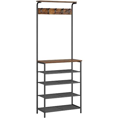 VASAGLE hanger, gangboom met schoenenopberger, 5-vaks schoenenrek in verschillende hoogtes, 5 dubbele haken, bovenste plank, gang, slaapvertrek, industrieel VASAGLE hanger, gangboom met schoenenopberger, 5-vaks schoenenrek in verschillende hoogtes, 5 dubbele haken, bovenste plank, gang, slaapvertrek, industrieel
