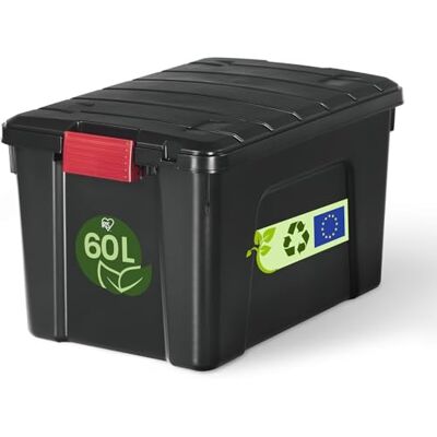Iris Ohyama , Vouwdozen, 60 liter, zwart, groot, robuust, stapelbaar, voor garage, planken, opbergdoos, kunststof, container, SIA-60 Iris Ohyama , Vouwdozen, 60 liter, zwart, groot, robuust, stapelbaar, voor garage, planken, opbergdoos, kunststof, container, SIA-60