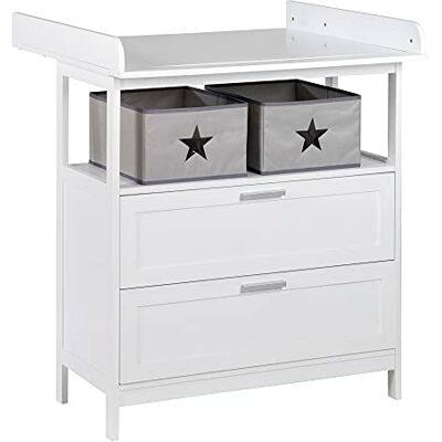roba babycommode Hamburg met aankleedaanzet, 2 canvas boxen en wandbevestiging, luiertafel met aankleedopzetstuk, bruikbaar als commode, aankleedhoogte 92 cm 2 schuifladen wit roba babycommode Hamburg met aankleedaanzet, 2 canvas boxen en wandbevestiging, luiertafel met aankleedopzetstuk, bruikbaar als commode, aankleedhoogte 92 cm 2 schuifladen wit