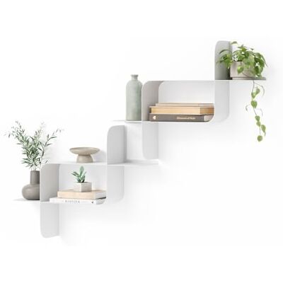 Umbra Zwevende metalen wandplank, set van 2, wit Umbra Zwevende metalen wandplank, set van 2, wit