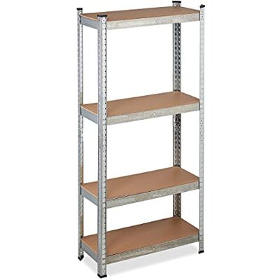 Relaxdays Rek voor zwaar gebruik, 700 kg, 150 x 70 x 30 cm, 4 niveaus, om vast te klikken, staal, voor kelder en garage, zilver Relaxdays Rek voor zwaar gebruik, 700 kg, 150 x 70 x 30 cm, 4 niveaus, om vast te klikken, staal, voor kelder en garage, zilver
