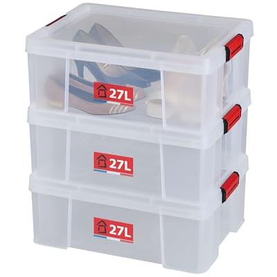 Sundis Clip'N Store, set van 3 opbergdozen van transparante kunststof, versterkt met klikdeksel, geschikt voor contact met levensmiddelen, rechte wanden, stapelbaar en combineerbaar Sundis Clip'N Store, set van 3 opbergdozen van transparante kunststof, versterkt met klikdeksel, geschikt voor contact met levensmiddelen, rechte wanden, stapelbaar en combineerbaar
