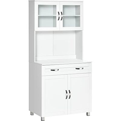 HOMCOM Hoge keukendressoir, 4 deuren, waarvan 2 glas, 80 x 48 x 170 cm, wit HOMCOM Hoge keukendressoir, 4 deuren, waarvan 2 glas, 80 x 48 x 170 cm, wit