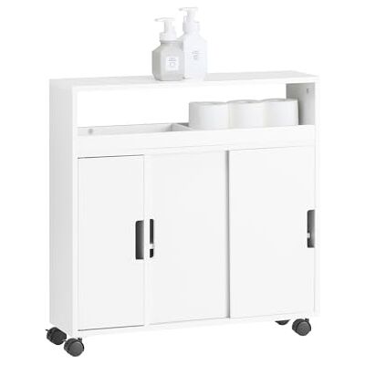 SoBuy BZR02-W Witte Badkamer Opbergkast met Toiletkom Borstelhouder Commode B20xH71xL70 cm SoBuy BZR02-W Witte Badkamer Opbergkast met Toiletkom Borstelhouder Commode B20xH71xL70 cm