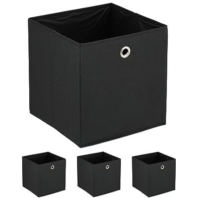 Relaxdays Set van 4 opvouwbare opbergdozen van stof met greepgat, 30 x 30 x 30 cm, zwart Relaxdays Set van 4 opvouwbare opbergdozen van stof met greepgat, 30 x 30 x 30 cm, zwart