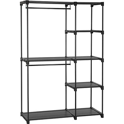 SONGMICS RYG24BK Opbergkast, opvouwbare kledingkast, metalen kast, met kledingstang, kledingrek, organizer, voor garderobe, slaapkamer, 112 x 43 x 165 cm, zwart SONGMICS RYG24BK Opbergkast, opvouwbare kledingkast, metalen kast, met kledingstang, kledingrek, organizer, voor garderobe, slaapkamer, 112 x 43 x 165 cm, zwart