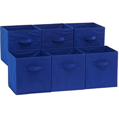 Amazon Basics Opbergkubus van stof, opvouwbaar, met ovale ogen, marineblauw, 6 stuks Amazon Basics Opbergkubus van stof, opvouwbaar, met ovale ogen, marineblauw, 6 stuks