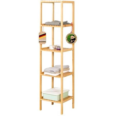 Floordirekt Bamboe rek, smalle plank voor badkamer, slaapkamer, woonkamer, houten rek met 3/5 planken, afmetingen 34 x 33 x 146 cm (Lowa) (5 planken) Floordirekt Bamboe rek, smalle plank voor badkamer, slaapkamer, woonkamer, houten rek met 3/5 planken, afmetingen 34 x 33 x 146 cm (Lowa) (5 planken)