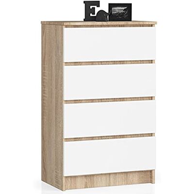AKORD K60 Commode 60 cm 4 laden kast woonkamer slaapkamer 60 x 99 x 40 cm (b x h x d) gewicht 29,80 kg, Sonoma eiken/wit AKORD K60 Commode 60 cm 4 laden kast woonkamer slaapkamer 60 x 99 x 40 cm (b x h x d) gewicht 29,80 kg, Sonoma eiken/wit