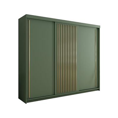 Krudox PST Schuifdeurkast, 250 x 216 x 62 cm, slaapkamerkast, opbergkast, multifunctioneel, met 3 stangen en 3 laden, groen Krudox PST Schuifdeurkast, 250 x 216 x 62 cm, slaapkamerkast, opbergkast, multifunctioneel, met 3 stangen en 3 laden, groen