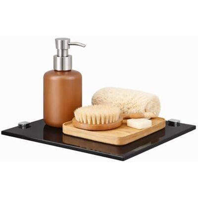 Euro Tische Wandrek 25 x 25 cm, hoekrek van glas, wandrek voor badkamer, van veiligheidsglas (ESG) van 6 mm, verschillende maten (zwart) Euro Tische Wandrek 25 x 25 cm, hoekrek van glas, wandrek voor badkamer, van veiligheidsglas (ESG) van 6 mm, verschillende maten (zwart)