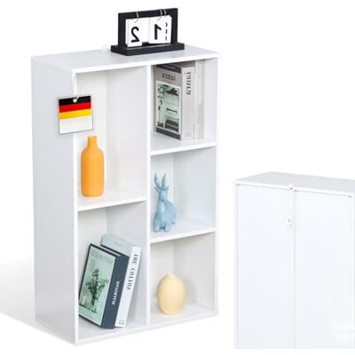 KARAT Elegant opbergrek met meerdere vakken, slaapkamerboekenkast in kubusvorm, met veiligheidsgordel, kantelbeveiliging (wit Arkansas, 24 d x 50 l x 80 cm (5 vakjes)) KARAT Elegant opbergrek met meerdere vakken, slaapkamerboekenkast in kubusvorm, met veiligheidsgordel, kantelbeveiliging (wit Arkansas, 24 d x 50 l x 80 cm (5 vakjes))