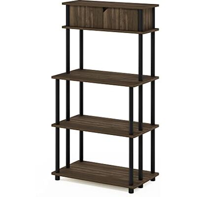 Furinno Besi Multifunctioneel industrieel rek met 5 niveaus met metalen frame, smal, Finn eiken Furinno Besi Multifunctioneel industrieel rek met 5 niveaus met metalen frame, smal, Finn eiken