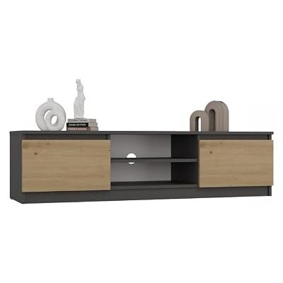 CDF Laag tv-meubel 140 cm modern met open vak voor apparaten, kabeldoorvoeringen, zijkanten, fronten zonder handgrepen, stabiele constructie 16 mm voor tv-woonkamer, ambachtelijke eiken/antraciet CDF Laag tv-meubel 140 cm modern met open vak voor apparaten, kabeldoorvoeringen, zijkanten, fronten zonder handgrepen, stabiele constructie 16 mm voor tv-woonkamer, ambachtelijke eiken/antraciet