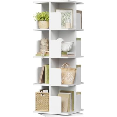 EUGAD Draaibare boekenkast, 360 graden, 4 niveaus, 16 vakken, woonkamer, kantoor, 40 x 129 x 40 cm, wit EUGAD Draaibare boekenkast, 360 graden, 4 niveaus, 16 vakken, woonkamer, kantoor, 40 x 129 x 40 cm, wit
