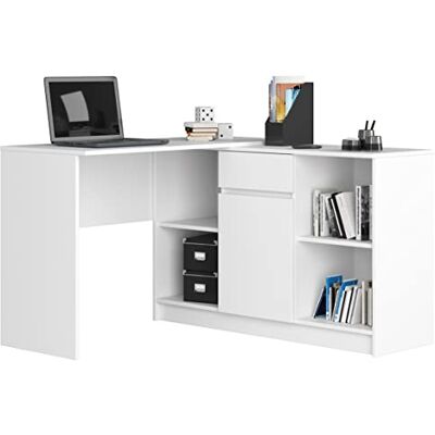 AKORD B-17 Hoekbureau 2-in-1 combi-bureau + commode met 1 lade, 1 opbergvak met deur en 2 open planken, B 120 x H 79/77 x D 126, 68 kg (b x h x d) wit AKORD B-17 Hoekbureau 2-in-1 combi-bureau + commode met 1 lade, 1 opbergvak met deur en 2 open planken, B 120 x H 79/77 x D 126, 68 kg (b x h x d) wit