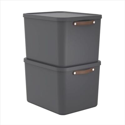 Rotho Maloja Set van 2 opbergdozen 55 liter met deksel 53,5 x 40 x 34 cm (l x b x h) (antraciet) Rotho Maloja Set van 2 opbergdozen 55 liter met deksel 53,5 x 40 x 34 cm (l x b x h) (antraciet)