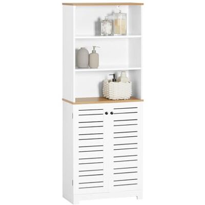 SoBuy BZR44-W Hoge badkamerkast, opbergkast, 3 vakken en 2 lamellendeuren, boekenkast, keukenkast, badkamermeubel, wit/naturel, ca. 60 x 160 x SoBuy BZR44-W Hoge badkamerkast, opbergkast, 3 vakken en 2 lamellendeuren, boekenkast, keukenkast, badkamermeubel, wit/naturel, ca. 60 x 160 x