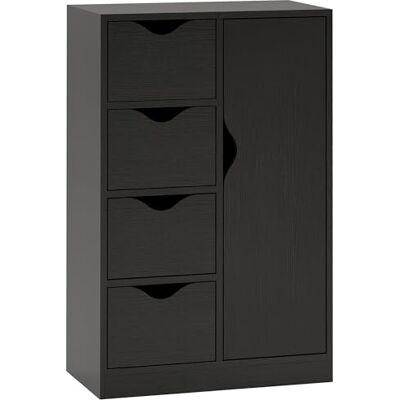 HOMCOM Opbergkast, dressoir, hout, 1 kast, 4 laden, zwart HOMCOM Opbergkast, dressoir, hout, 1 kast, 4 laden, zwart