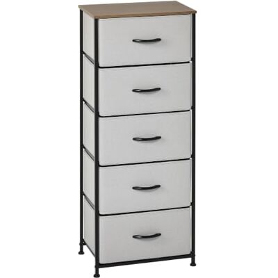 HOMCOM Commode met 5 laden, opbergkast, 45 x 30 x 116 cm, grijs Opvouwbare stoffen lade, zwart stalen frame HOMCOM Commode met 5 laden, opbergkast, 45 x 30 x 116 cm, grijs Opvouwbare stoffen lade, zwart stalen frame