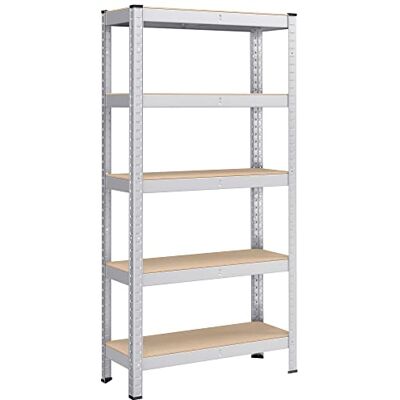 SONGMICS GLR030E01 Stalen opbergrek met 5 niveaus, montage zonder schroeven, voor garages en tuinhuisjes, draagvermogen : 650 kg, 30 x 75 x 150 cm, zilverkleurig SONGMICS GLR030E01 Stalen opbergrek met 5 niveaus, montage zonder schroeven, voor garages en tuinhuisjes, draagvermogen : 650 kg, 30 x 75 x 150 cm, zilverkleurig