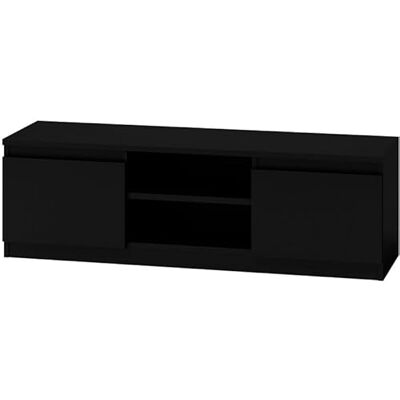 CDF Laag tv-meubel 120 cm modern met open vak voor apparaten, kabeldoorvoer, twee zijkasten, fronten zonder handgrepen, stabiele constructie 16 mm voor tv-woonkamer, zwart CDF Laag tv-meubel 120 cm modern met open vak voor apparaten, kabeldoorvoer, twee zijkasten, fronten zonder handgrepen, stabiele constructie 16 mm voor tv-woonkamer, zwart