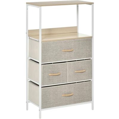 HOMCOM Commode voor slaapkamer, commode met 4 laden, van stof, opvouwbaar en afneembaar, met open planken en metalen frame, stoffen doek voor woonkamer, slaapkamer, entree, lichtgrijs HOMCOM Commode voor slaapkamer, commode met 4 laden, van stof, opvouwbaar en afneembaar, met open planken en metalen frame, stoffen doek voor woonkamer, slaapkamer, entree, lichtgrijs