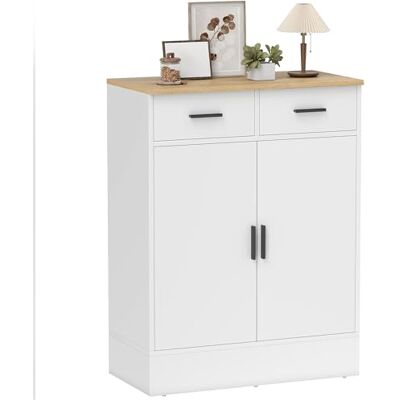 HOMCOM Dressoir met 2 deuren, 2 laden, 68,6 x 35 x 90,3 cm, natuurlijk hout, wit HOMCOM Dressoir met 2 deuren, 2 laden, 68,6 x 35 x 90,3 cm, natuurlijk hout, wit