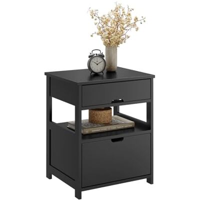 SoBuy Nachtkastje, bankpunt, bijzettafel met 2 laden en 1 opbergrek, 45 x 38 x 55 cm, zwart, FRG258-SCH SoBuy Nachtkastje, bankpunt, bijzettafel met 2 laden en 1 opbergrek, 45 x 38 x 55 cm, zwart, FRG258-SCH