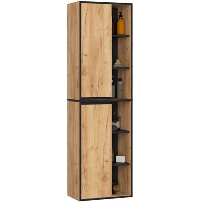 AKORD VAMI W50 Hangbadkamerzuil, 2 deuren, 10 planken, opslag voor cosmetica en handdoeken, wandbevestiging, 50 x 170 x 30 cm, eiken Craft & zwart AKORD VAMI W50 Hangbadkamerzuil, 2 deuren, 10 planken, opslag voor cosmetica en handdoeken, wandbevestiging, 50 x 170 x 30 cm, eiken Craft & zwart