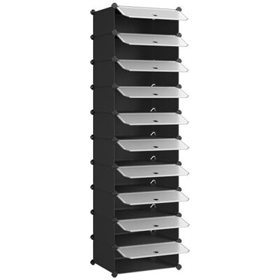 SONGMICS Schoenenkast met 10 vakken, modulair rek van kunststof, schoenendoos, met deur, mesh, opslag, zwart LPC10HV1 SONGMICS Schoenenkast met 10 vakken, modulair rek van kunststof, schoenendoos, met deur, mesh, opslag, zwart LPC10HV1