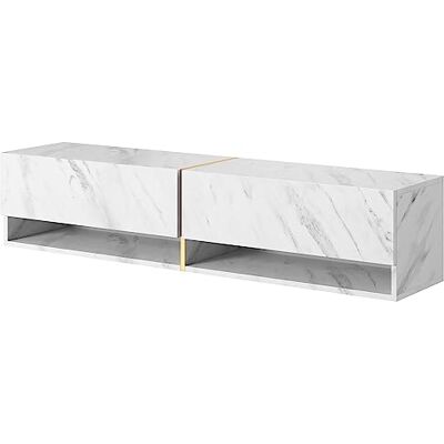 Selsey MIRRGO TV-kast 140 cm wit marmer met gouden inzetstuk Selsey MIRRGO TV-kast 140 cm wit marmer met gouden inzetstuk