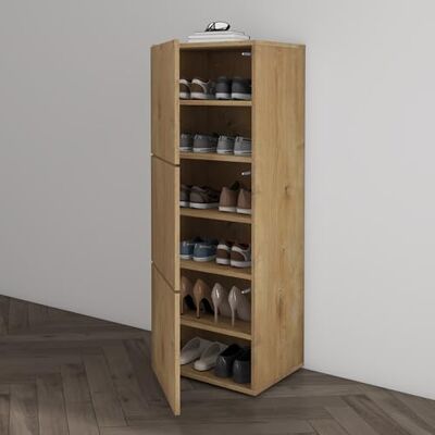 Mai & Mai Schoenenkast, commode, entree, lichtbruin Schoenenkast, schoenenkast, met 3 vakken, schoenenrek, 45 x 36 x 120 cm, ACH2 Mai & Mai Schoenenkast, commode, entree, lichtbruin Schoenenkast, schoenenkast, met 3 vakken, schoenenrek, 45 x 36 x 120 cm, ACH2