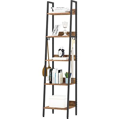 WOLTU RGB9289hov Opbergrek met 5 niveaus, keukenrek met 4 haken, industriële stijl, staand rek in de woonkamer, keuken, plank van MDF-metaal, smal ladderrek, zwart, 40 x 170 x 36 cm WOLTU RGB9289hov Opbergrek met 5 niveaus, keukenrek met 4 haken, industriële stijl, staand rek in de woonkamer, keuken, plank van MDF-metaal, smal ladderrek, zwart, 40 x 170 x 36 cm