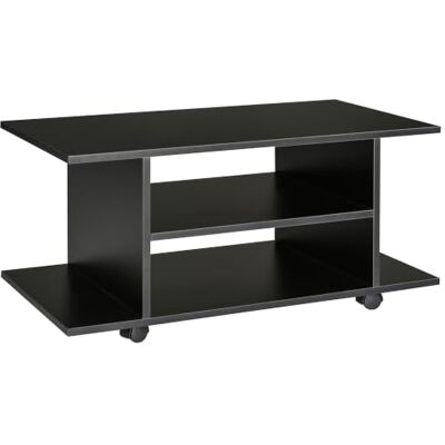 HOMCOM TV-kast, 80 cm, met wielen, voor tv tot 42 inch, zwart TV-kast, open planken, moderne stijl, tv-bank, voor woonkamer, slaapkamer HOMCOM TV-kast, 80 cm, met wielen, voor tv tot 42 inch, zwart TV-kast, open planken, moderne stijl, tv-bank, voor woonkamer, slaapkamer