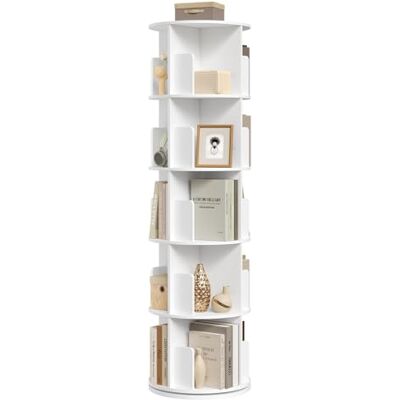 EUGAD Boekenkast 360° draaibaar met 5 niveaus, 20 vakken, vrijstaand rek voor woonkamer, slaapkamer, kantoor, kinderkamer, diameter 44 x hoogte 156 cm, wit EUGAD Boekenkast 360° draaibaar met 5 niveaus, 20 vakken, vrijstaand rek voor woonkamer, slaapkamer, kantoor, kinderkamer, diameter 44 x hoogte 156 cm, wit