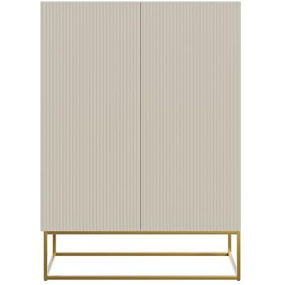 Selsey Veldio Hoog dressoir 2 deuren grijs/beige taupe met gouden metalen frame, breedte 90 cm Selsey Veldio Hoog dressoir 2 deuren grijs/beige taupe met gouden metalen frame, breedte 90 cm