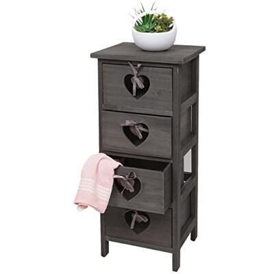 Mendler Forli commode met 4 laden met harten, grijs-bruin Ladekast met laden, 70 x 29 x 25 cm, vintage shabby-stijl Mendler Forli commode met 4 laden met harten, grijs-bruin Ladekast met laden, 70 x 29 x 25 cm, vintage shabby-stijl
