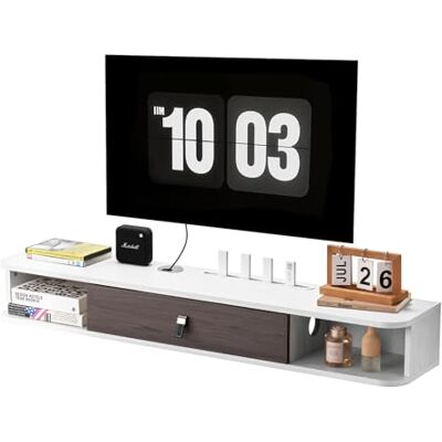 VEVOR Zwevende tv-kast, 120 cm, wandmultimedia-console met kabeldoorvoer, modern zwevend tv-rek van spaanplaat met opbergruimte, voor dvd-speler, decoder, gameconsole, wit VEVOR Zwevende tv-kast, 120 cm, wandmultimedia-console met kabeldoorvoer, modern zwevend tv-rek van spaanplaat met opbergruimte, voor dvd-speler, decoder, gameconsole, wit
