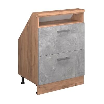 Vicco Rion Helling opbergkast, beton/gouden eiken Robuuste voorkant · diepte 46 cm · in hoogte verstelbare poten · 2 laden · ✓ voor verschillende dakhellingen Vicco Rion Helling opbergkast, beton/gouden eiken Robuuste voorkant · diepte 46 cm · in hoogte verstelbare poten · 2 laden · ✓ voor verschillende dakhellingen