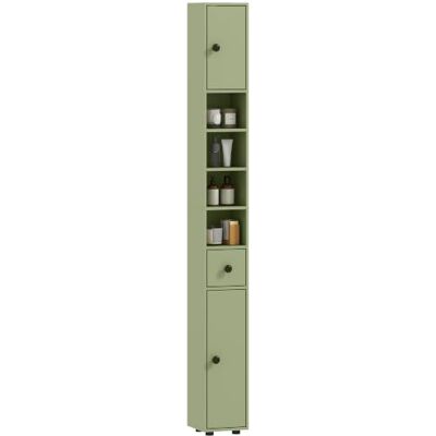 kleankin Badkamermeubel, dun, 20 x 20 x 180 cm, groen Hoge kast, 4 verstelbare planken, 1 lade, 2 kasten, modern design kleankin Badkamermeubel, dun, 20 x 20 x 180 cm, groen Hoge kast, 4 verstelbare planken, 1 lade, 2 kasten, modern design