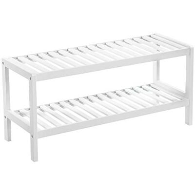 SONGMICS schoenenrek van bamboe, schoenenrek met 2 niveaus, schoenenplanken, schoenenplank, planten, boeken, woonkamer, hal, slaapkamer, badkamer, 70 x 26 x 33 cm, wit LBS02WT SONGMICS schoenenrek van bamboe, schoenenrek met 2 niveaus, schoenenplanken, schoenenplank, planten, boeken, woonkamer, hal, slaapkamer, badkamer, 70 x 26 x 33 cm, wit LBS02WT