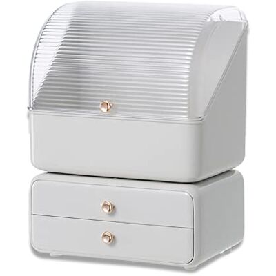 Galatée Draagbare make-uporganizer; opbergbox voor cosmetica; met stofdicht deksel; organizer met 2 laden en draaggreep; wit A+B Galatée Draagbare make-uporganizer; opbergbox voor cosmetica; met stofdicht deksel; organizer met 2 laden en draaggreep; wit A+B