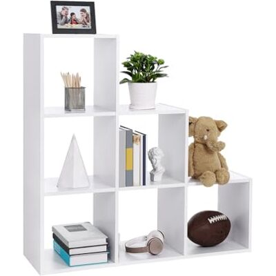 VASAGLE Boekenkast, rek, trap, scheidingswand, 6 vakken, voor kantoor, woonkamer, slaapkamer, wit LBC63WT VASAGLE Boekenkast, rek, trap, scheidingswand, 6 vakken, voor kantoor, woonkamer, slaapkamer, wit LBC63WT