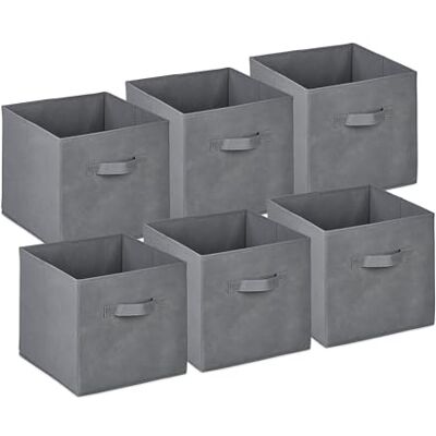 Relaxdays Set van 6 opbergdozen, 19 liter, stof, 26,5 x 28 x 28 cm, opvouwbare mand met handvat, lichtgrijs Relaxdays Set van 6 opbergdozen, 19 liter, stof, 26,5 x 28 x 28 cm, opvouwbare mand met handvat, lichtgrijs