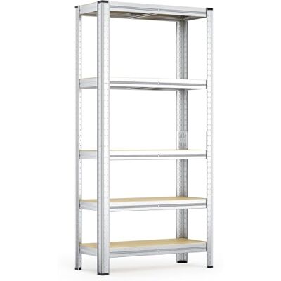 WilTec Rek voor zware lasten, verzinkt staal, 154 x 75 x 30 cm, 875 kg, in elkaar grijpbaar, 5 niveaus WilTec Rek voor zware lasten, verzinkt staal, 154 x 75 x 30 cm, 875 kg, in elkaar grijpbaar, 5 niveaus