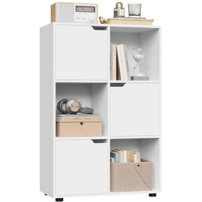 WOLTU SK001ws-UK Boekenkast met 6 kubussen, houten opbergrek met 3 deuren, stofbescherming, ideaal voor slaapkamer, woonkamer wit WOLTU SK001ws-UK Boekenkast met 6 kubussen, houten opbergrek met 3 deuren, stofbescherming, ideaal voor slaapkamer, woonkamer wit